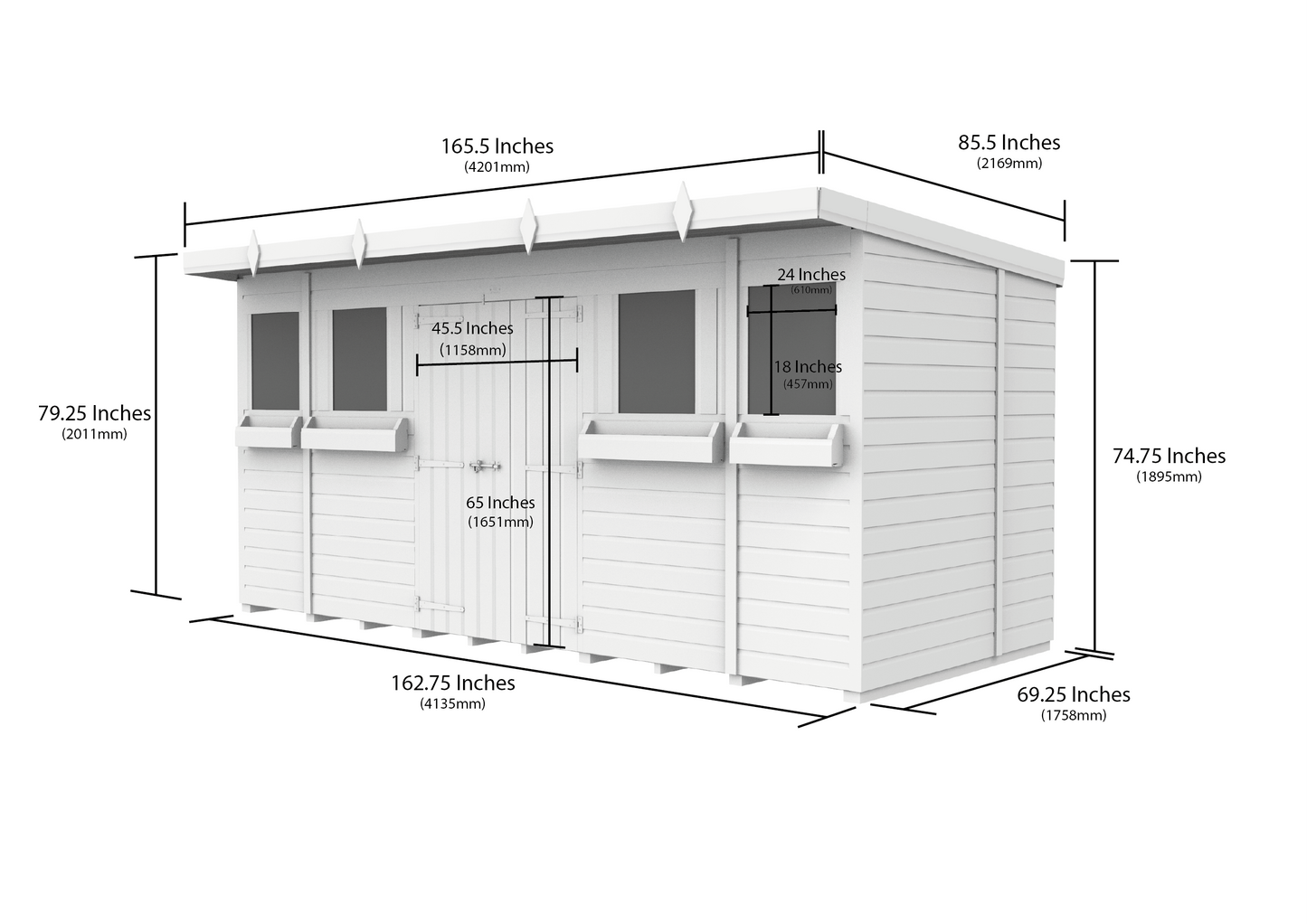 Elmstead Pent Summer Shed Dimensional Drawings