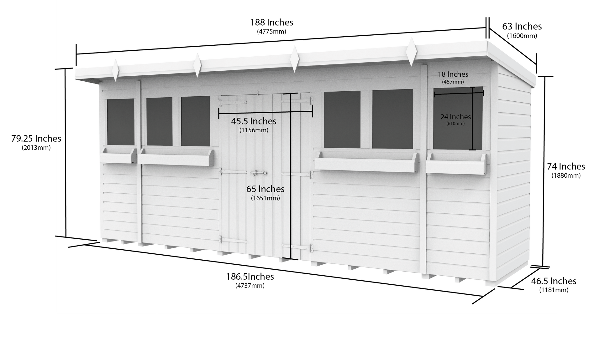 Elmstead Pent Summer Shed Dimensional Drawings
