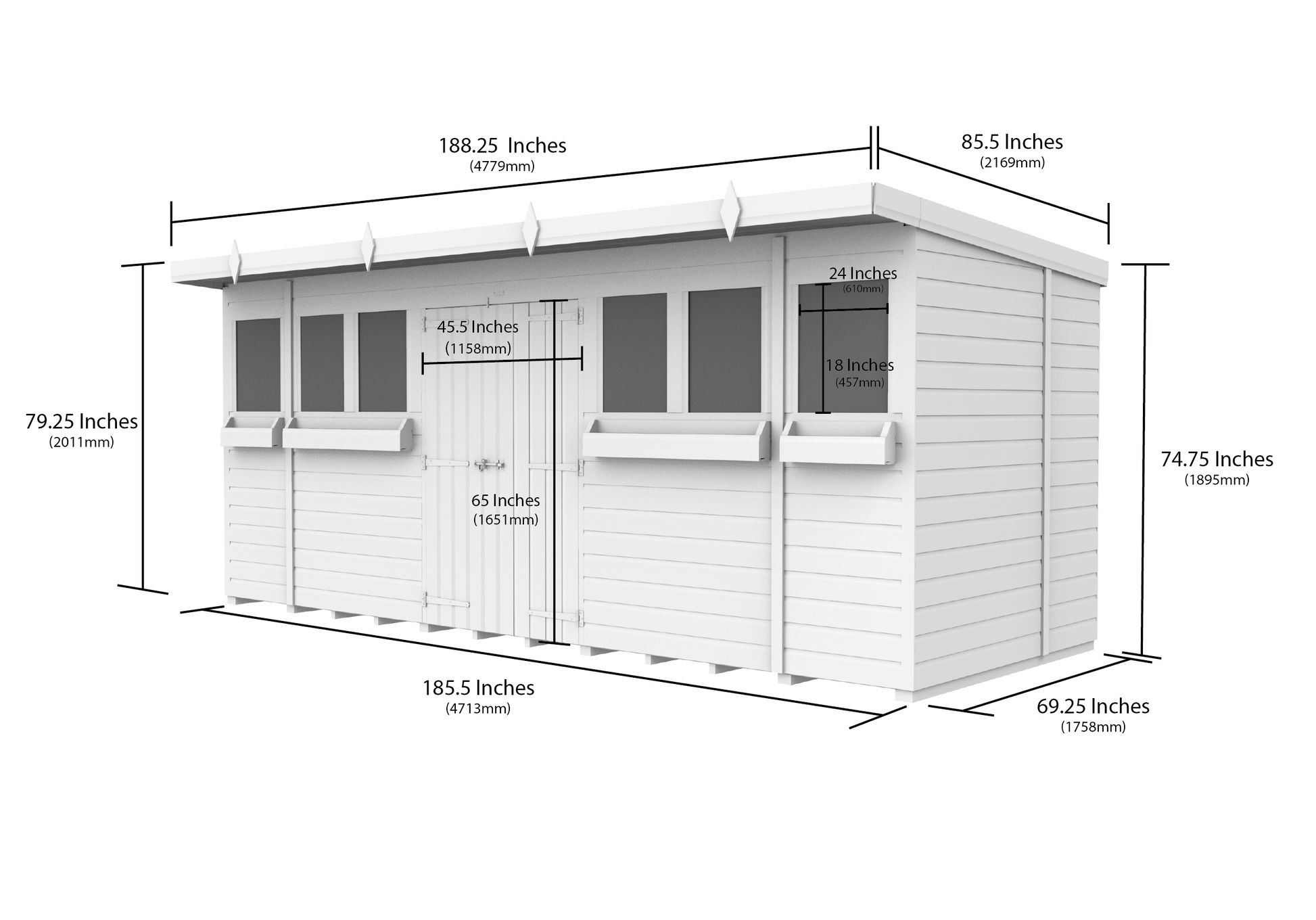 Elmstead Pent Summer Shed Dimensional Drawings