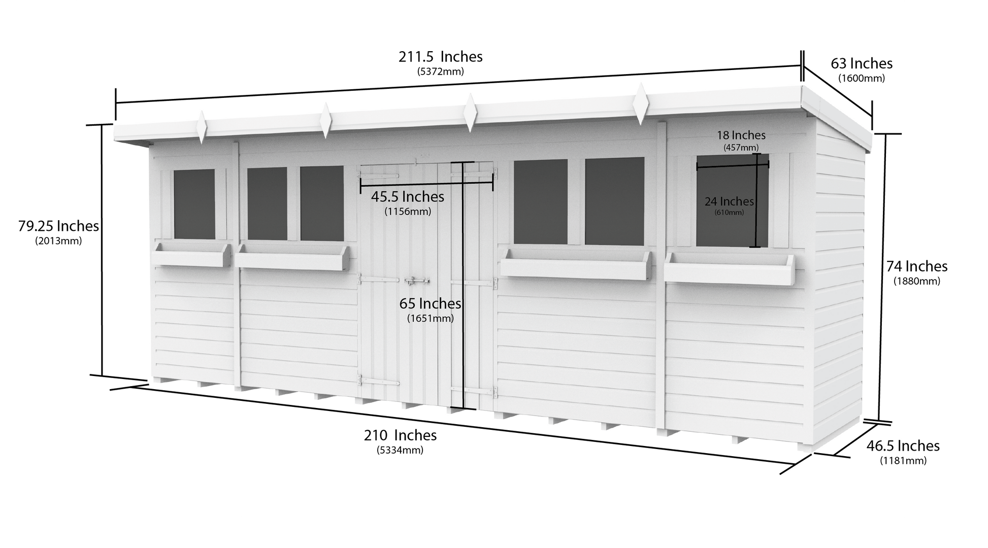 Elmstead Pent Summer Shed Dimensional Drawings
