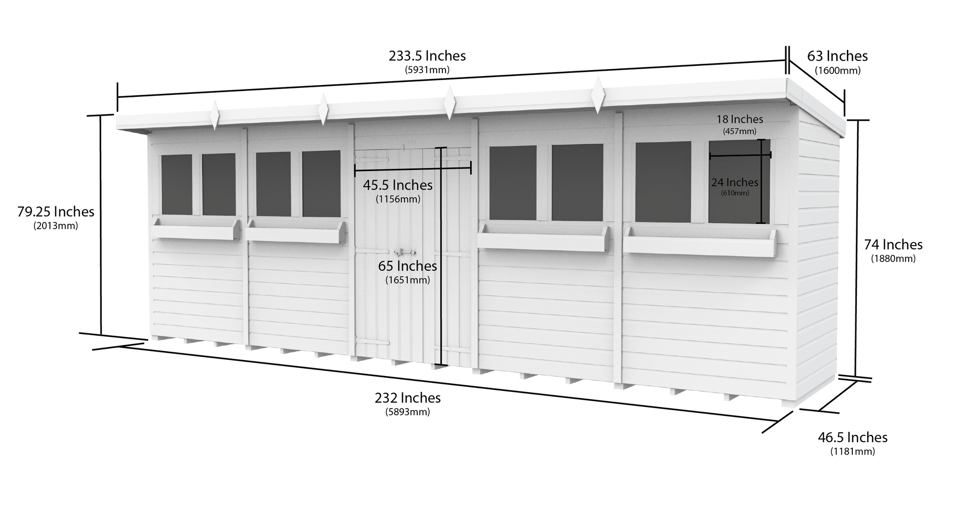 Elmstead Pent Summer Shed Dimensional Drawings