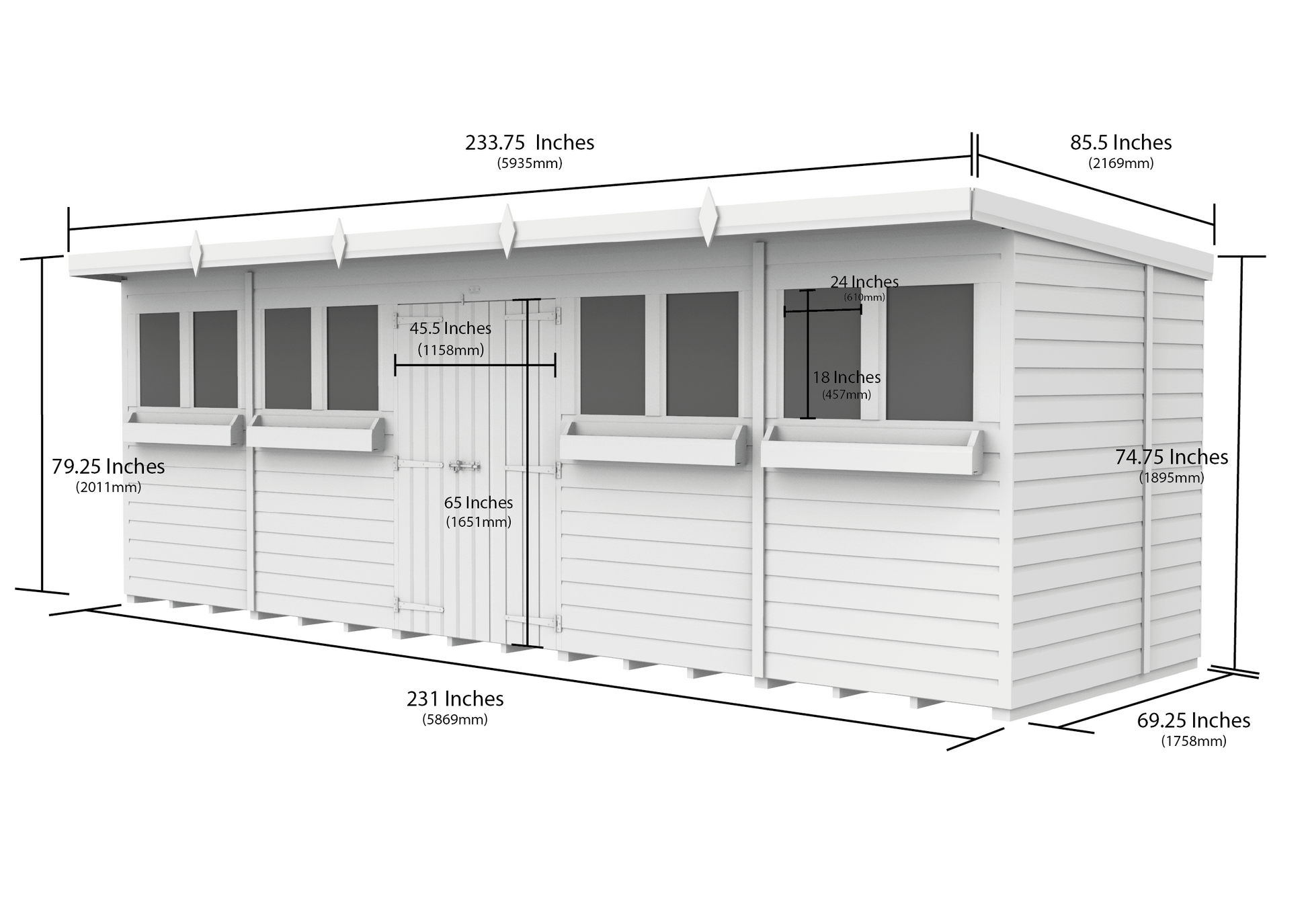 Elmstead Pent Summer Shed Dimensional Drawings