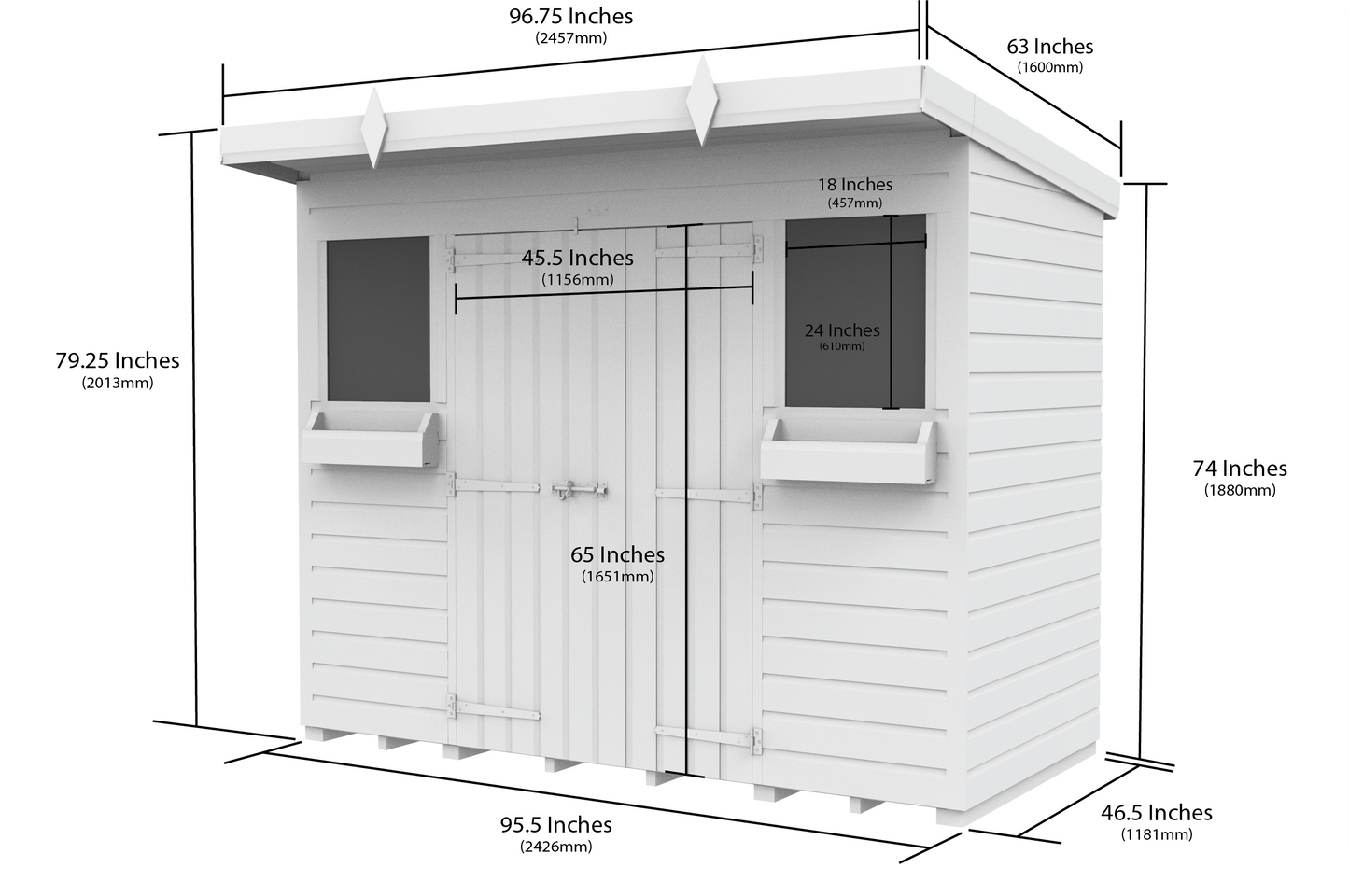 Elmstead Pent Summer Shed Dimensional Drawings