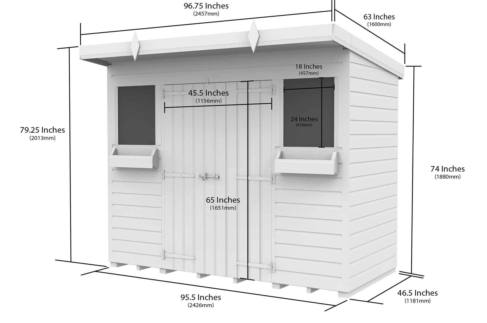 Elmstead Pent Summer Shed Dimensional Drawings