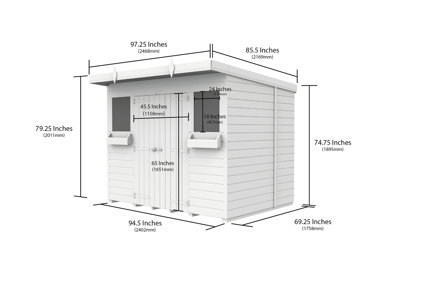Elmstead Pent Summer Shed Dimensional Drawings
