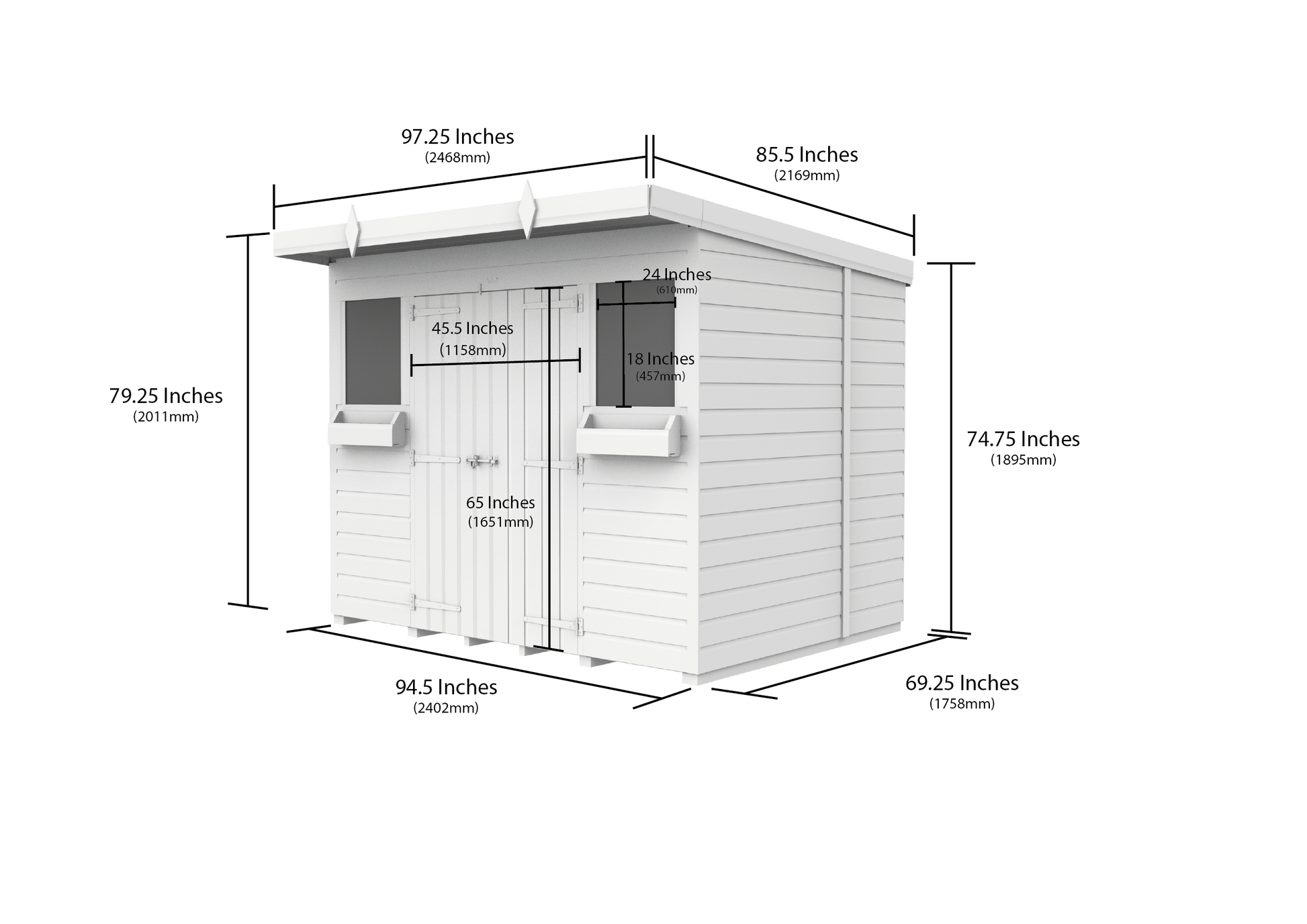 Elmstead Pent Summer Shed Dimensional Drawings