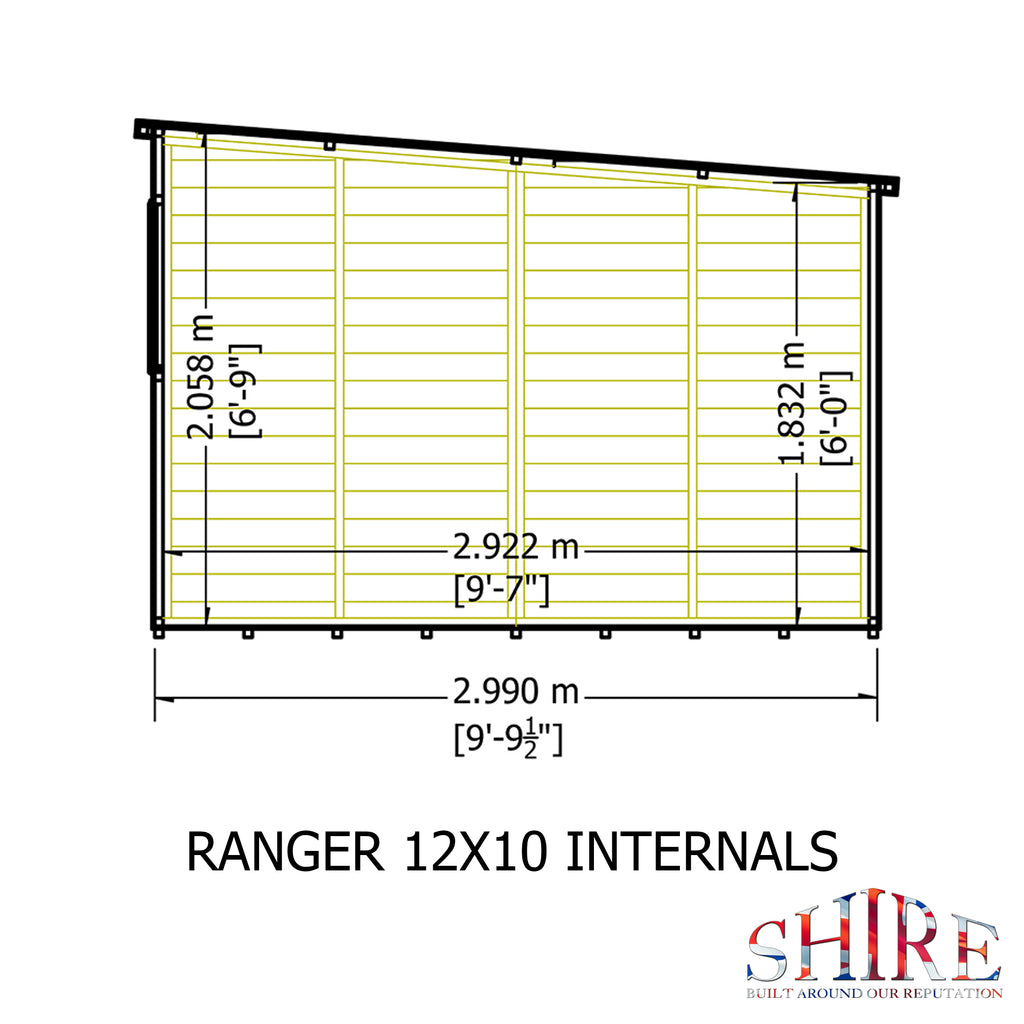 Shire Ranger Pent Premium Shiplap Garden Shed 12x10
