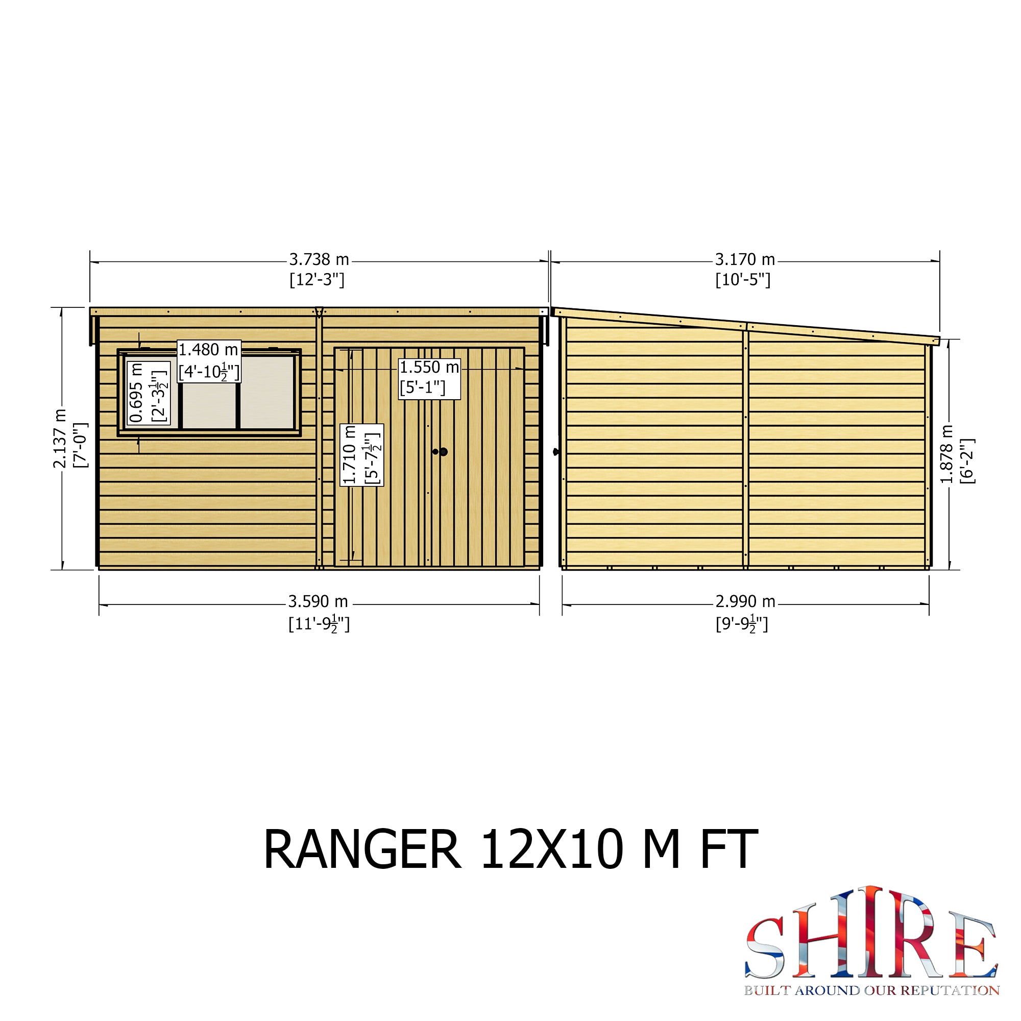 Shire Ranger Pent Premium Shiplap Garden Shed 12x10