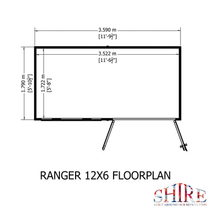 Shire Ranger Pent Premium Shiplap Garden Shed 12x6
