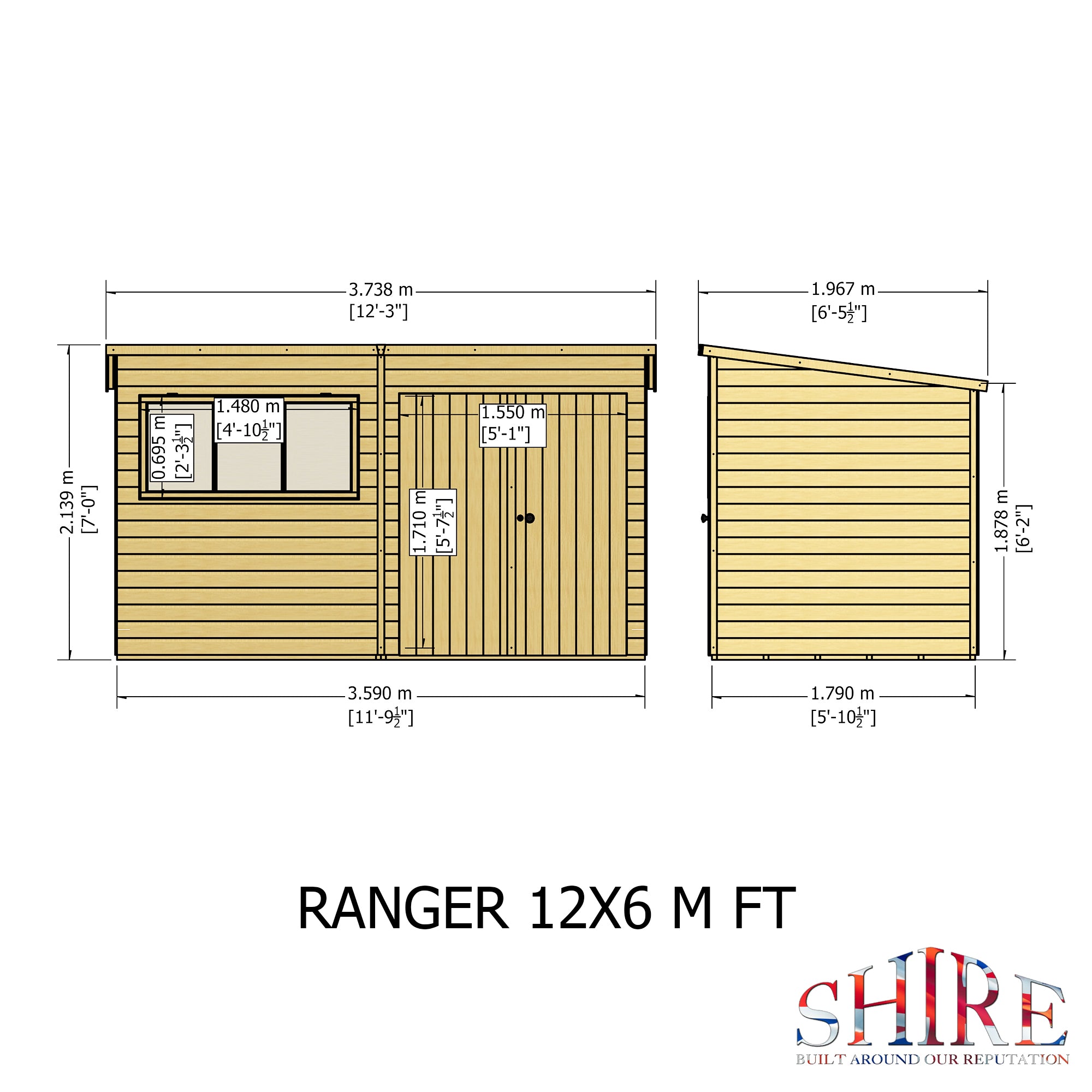Shire Ranger Pent Premium Shiplap Garden Shed 12x6