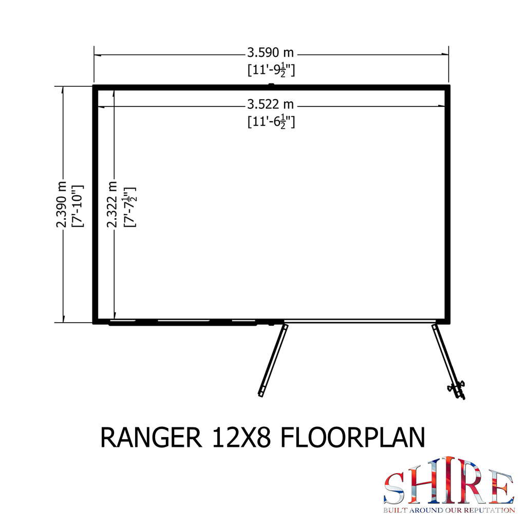 Shire Ranger Pent Premium Shiplap Garden Shed 12x8