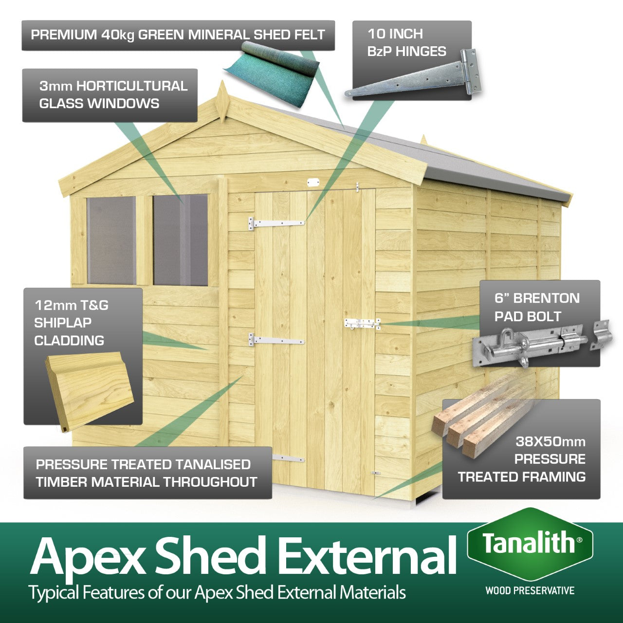 Elmstead Apex Summer Shed External Features