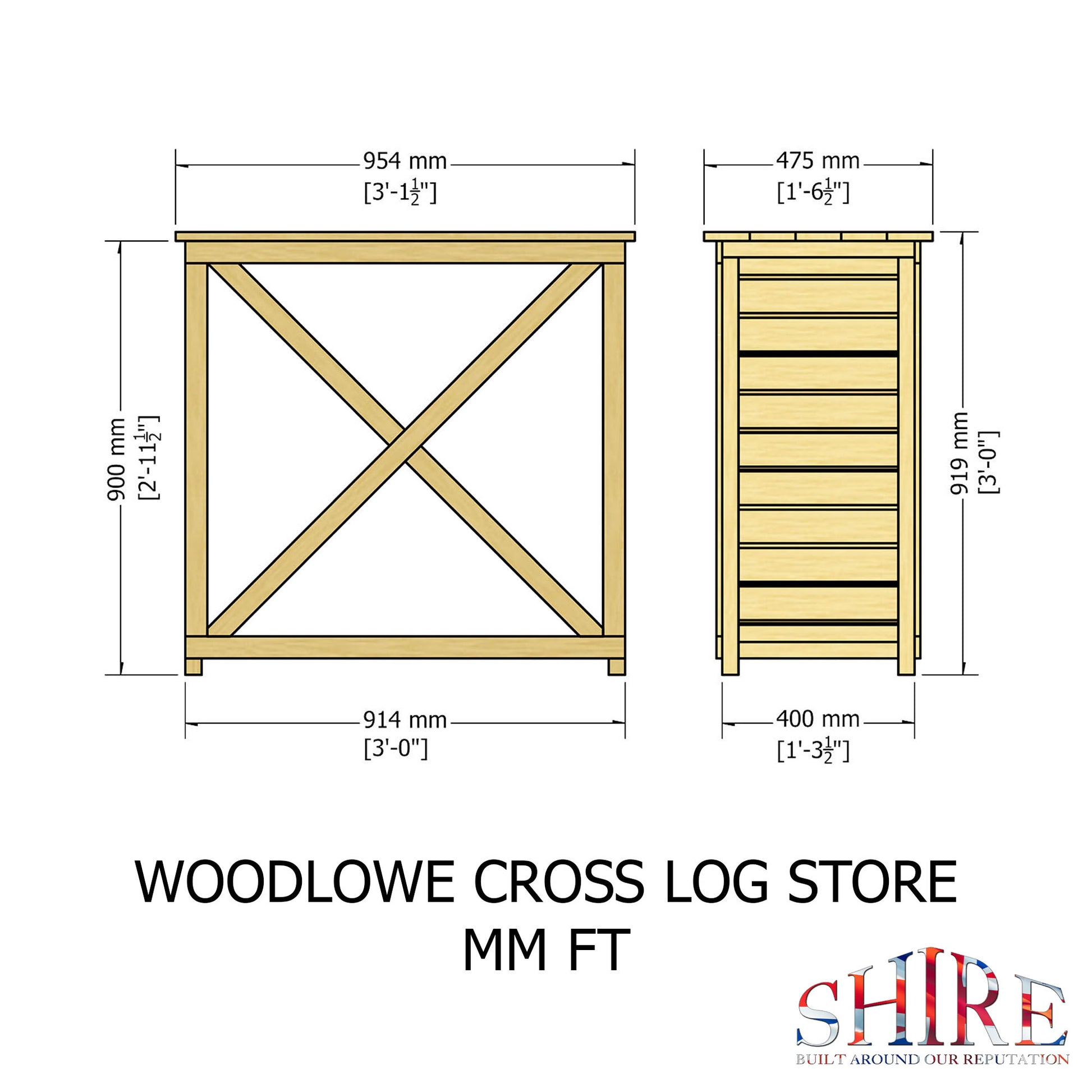 Shire 3 x 1 Woodlowe Cross Log Store - Pressure Treated