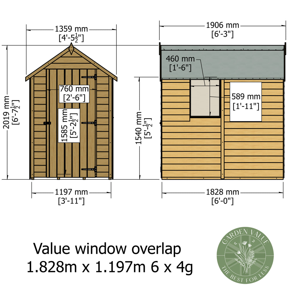 Shire Apex Dip Treated Overlap Garden Shed 6x4